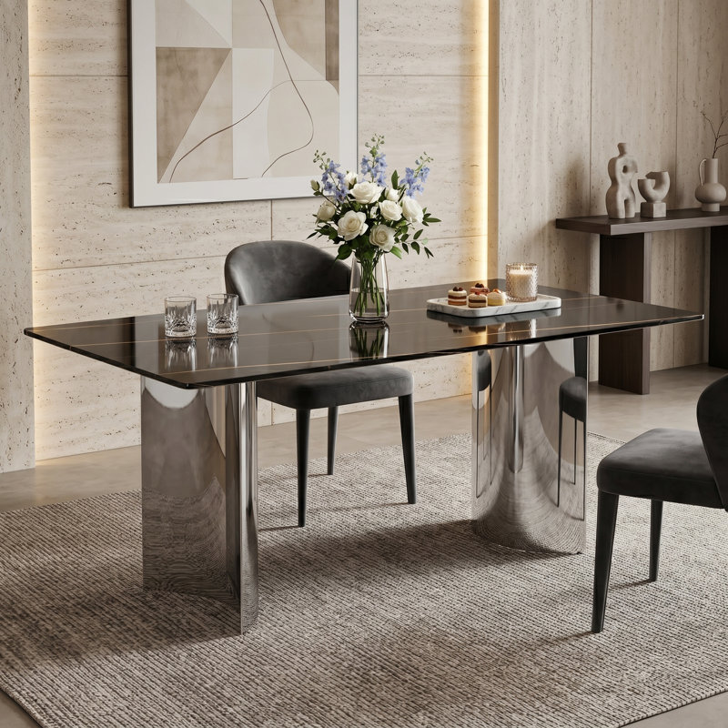 Table de salle à manger Maghan, Noir, L 39,32 po x L 71,01 po, Argent