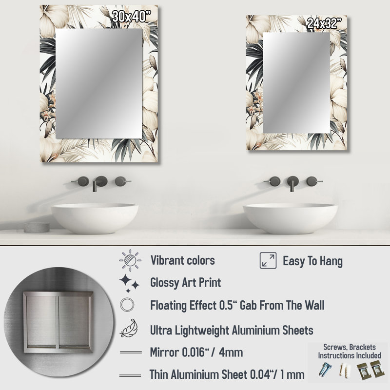 Motif tropical Carlston neutre zen - miroir tropical, miroir mural décoratif tropical, impression d'art en métal
