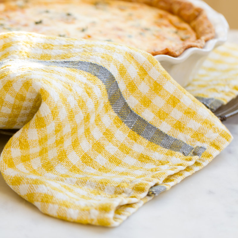 Gingham Dish Towel Kitchen Towel, Dijon/Grey