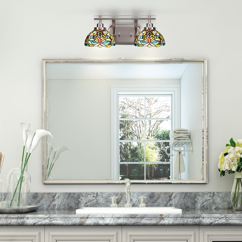 Estella 2 Light Bath Bar Shown With 7" Kaleidoscope Art Glass, Brushed Nickel