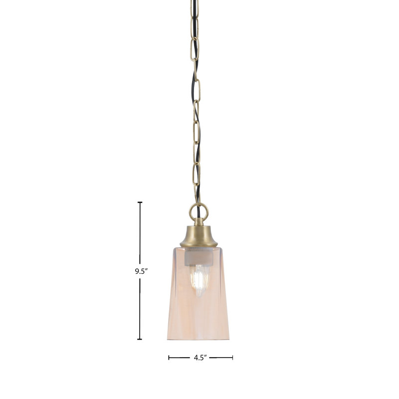 Luminaire suspendu Robinson en verre vieilli de 4,5 po x 6,5 po, fini laiton vieilli, Amber, New Age Brass