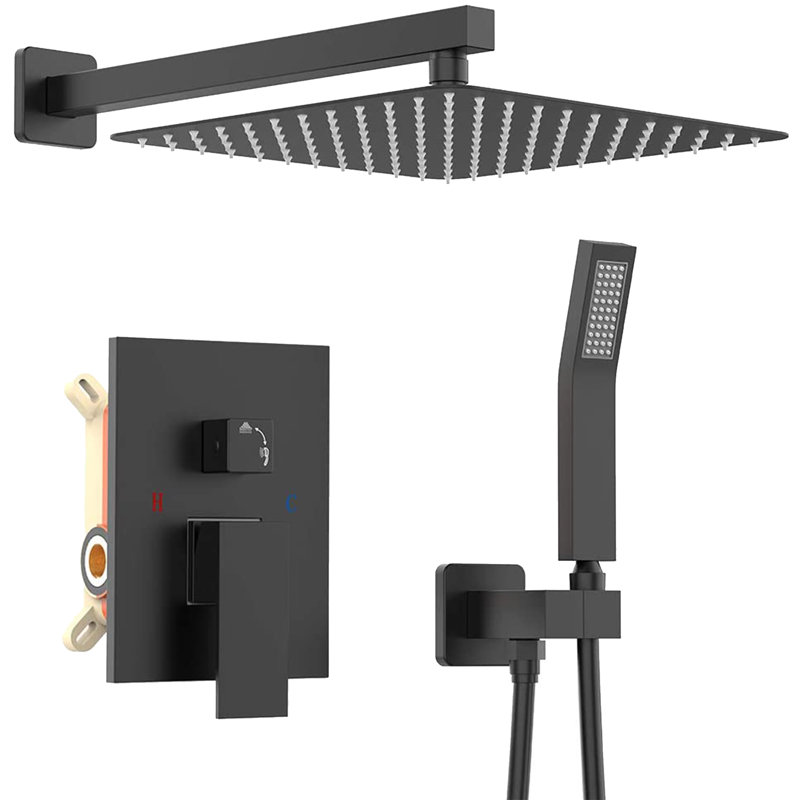 Robinet de douche complet avec valve brute, Noir