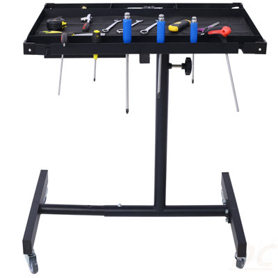 Adjustable Tear Down Work Table With Drawer For Garages, Repair Shops, And DIY, Portable, (4) 2.5" Swivel Casters, 220 Pound Capacity, Rubber Corners, Heavy Duty Steel,Black