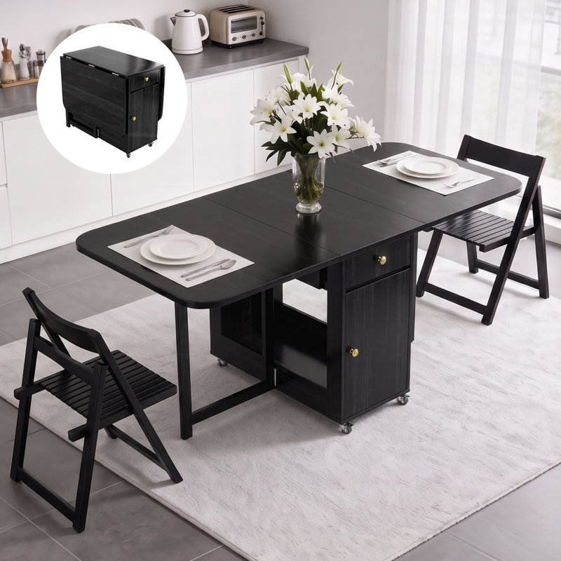 Rubberwood Solid Wood Dining Set, 75cm H x 150cm W x 80cm D, Walnut, Table & 4 Chairs
