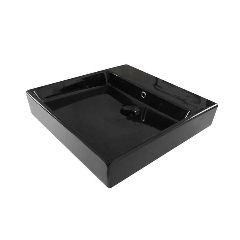 Simple 19.7'' L Bathroom Sink, No Hole, Glossy Black