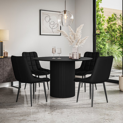 Arlo Black Table Top W Black Legs + Nova Faux Leather Dining Chair Grey Set Of 4