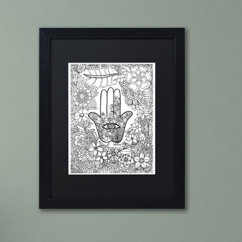 «Hamsa Hand», impression sur toile encadrée, H 14 po x l 11 po x P 0,5 po, Noir, Cadre noir