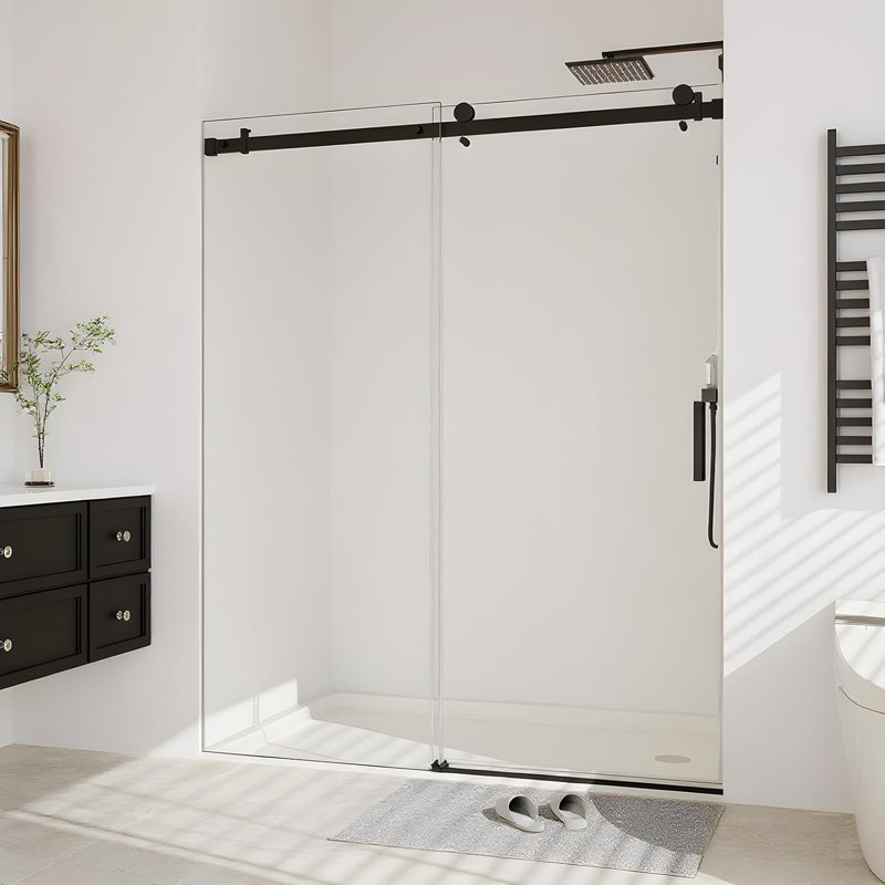 Porte de douche coulissante avec panneaux de verre trempé 6 / 8mm et rail carré en acier inoxydable, Noir