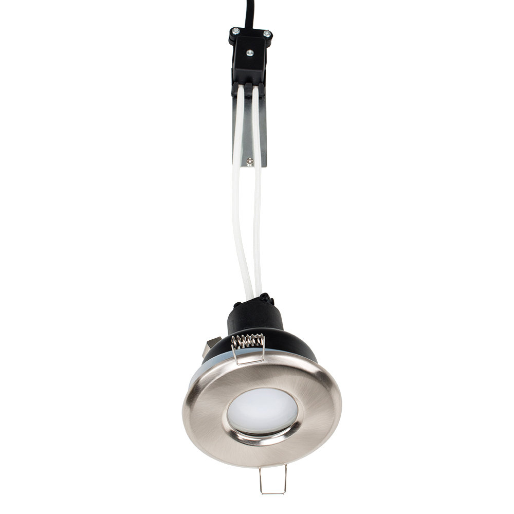 Maratha IP65 Rated Brushed Chrome Downlight & 3000K 5W GU10 LED Bulb