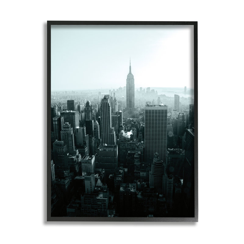 Gratte-ciel urbain de la ville aérienne par Aledanda - photographie sur bois, Giclée encadrée noir minuit