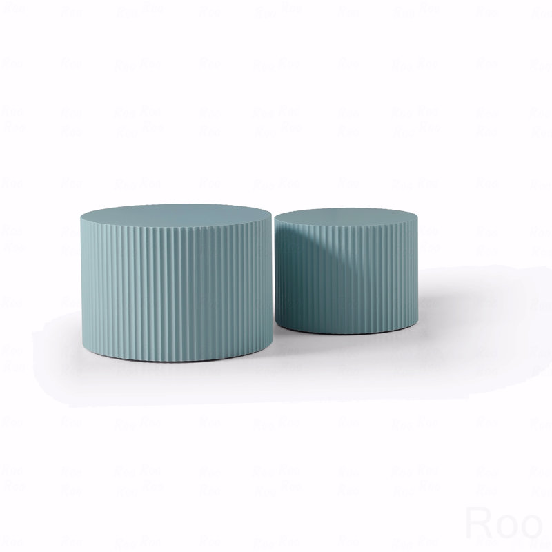 Ensemble de 2 tables basses rondes en MDF Handcraft, Bleu