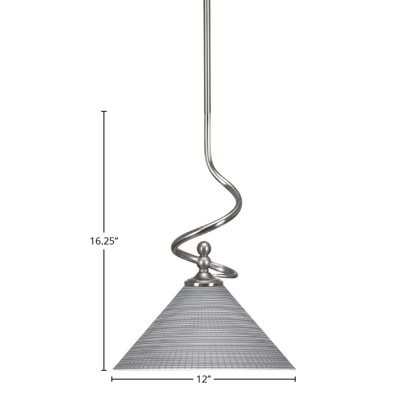 Mini-luminaire suspendu Portobello avec verre matricé gris 12 po, Nickel brossé