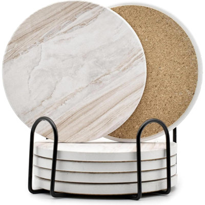 Drink Coasters With Holder Marble Style Ceramic Drink Coaster Absorbent Coasters Set Suitable For Kinds Of Cups Modern Style Coasters For Coffee Table