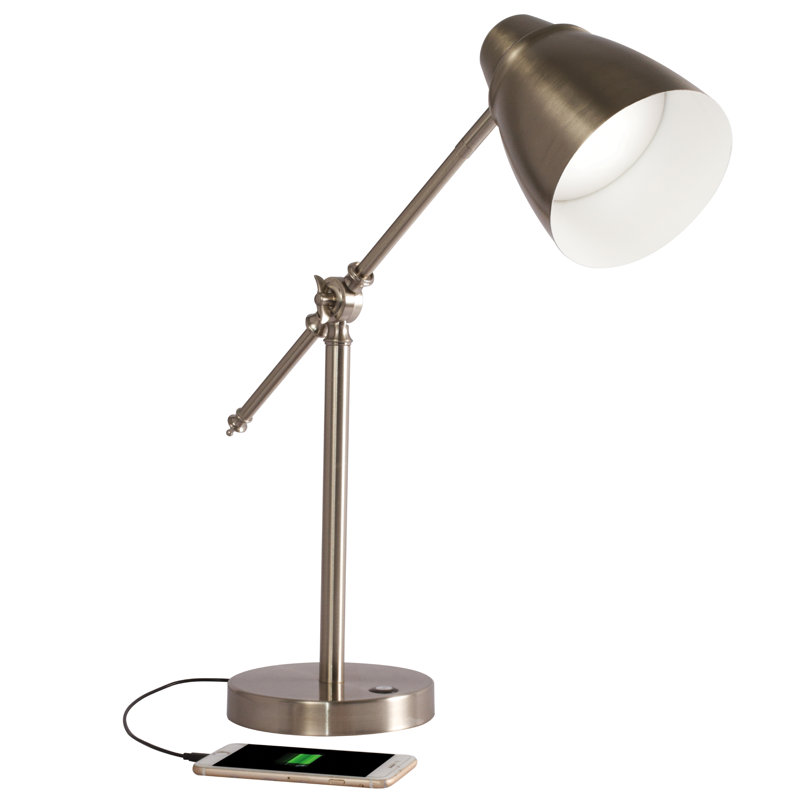 Lampe de bureau à DEL de santé et de bien-être Harmonize de WellLit - port de charge USB 2,1 A, 3 réglages de luminosité, nickel brossé