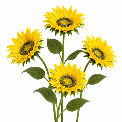 Tiges de tournesol artificielles de 66 cm de hauteur avec de grandes fleurs, lot de 4