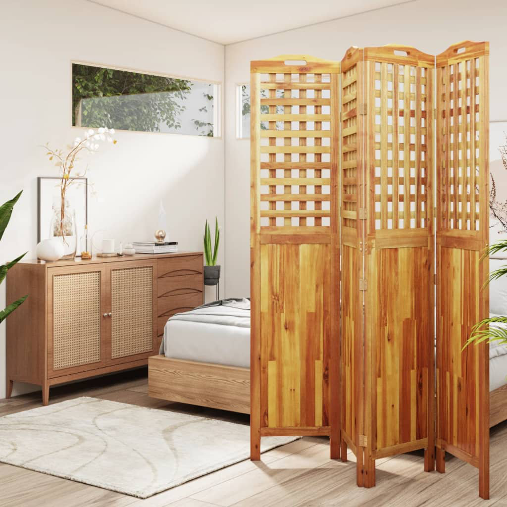 4-Panel Room Divider – Solid Acacia Wood, 162X2x180 Cm, Folding Privacy Screen And Decorative Partition For Home And Off...