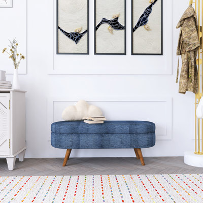Ottoman Oval Storage Bench,Rubber Wood Legs