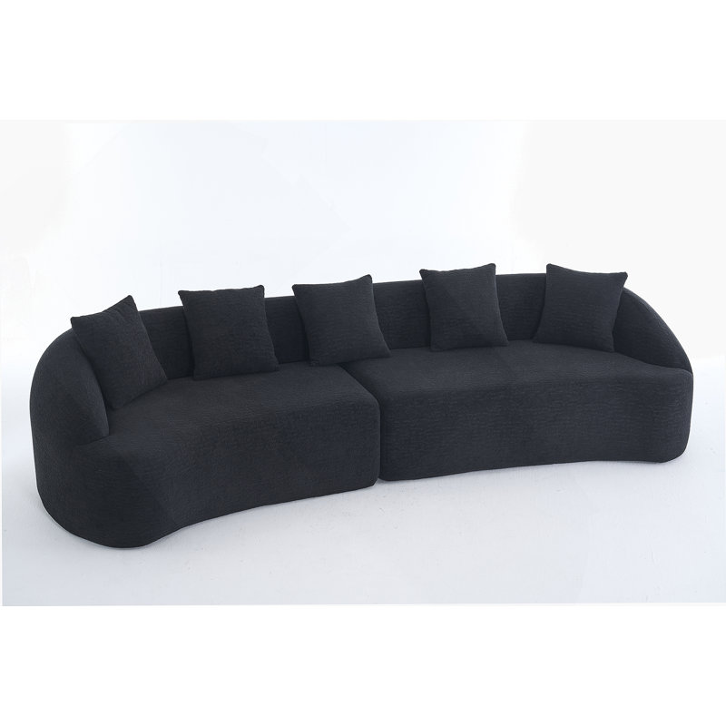 Curved Boneless Modular Sectional Sofa With High-Density Support And Chenille Comfort For Living Room Or Bedroom., Black