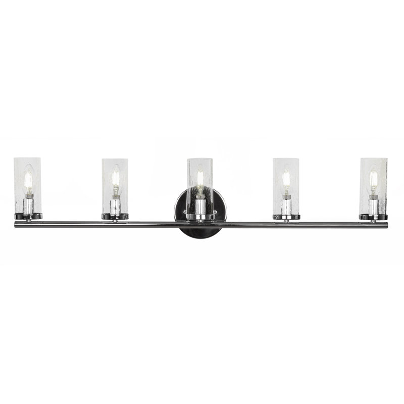 Trinity 5 Light Bath Bar Shown In Chrome Finish With 2.5” Clear Bubble Glass
