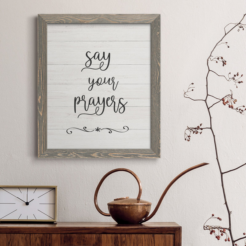 «Say Your Prayers», art textuel sur toile, gris, H 37,5 po x l 27,5 po x P 1,5 po