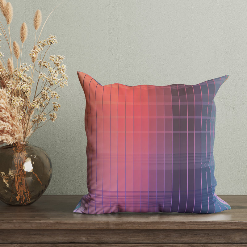 Reversible Pillow Cover, 18"H x 18"W, Pink/Purple/Blue/Striped