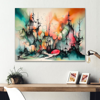 «Green and Orange Ethereal Terrains I», impression sur toile de paysage abstrait