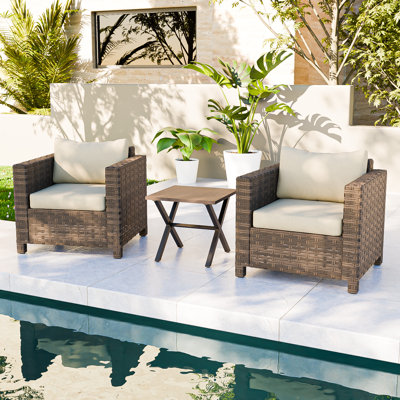 3 Pieces Patio Bistro Sets Outdoor Wicker Furniture Sets Lounge Chair Conversation Sets with Side Table