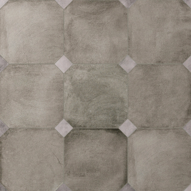 Laverton Octagon Grafito W/Taco 7-7/8 In. X 7-7/8 In. Porcelain Floor And Wall Tile, Gray/White