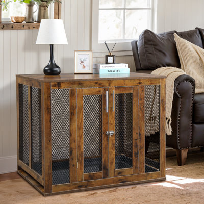 Caisse et table de bout en bois rustique pour chien 38,6 po