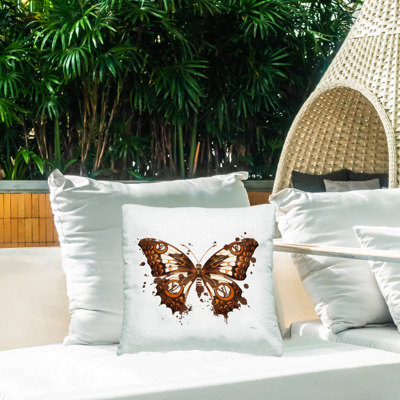 Coussin d'extérieur imprimé à motif de papillons bruns par Amanda Greenwood Stupell Industries