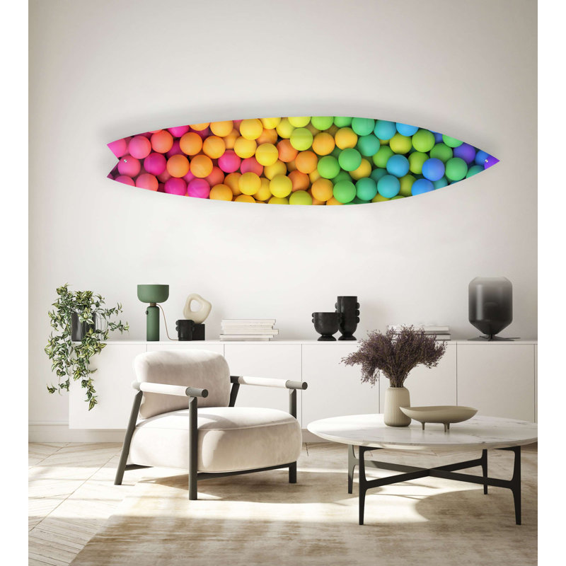 Planche de surf à boules colorées - Art audacieux sans cadre