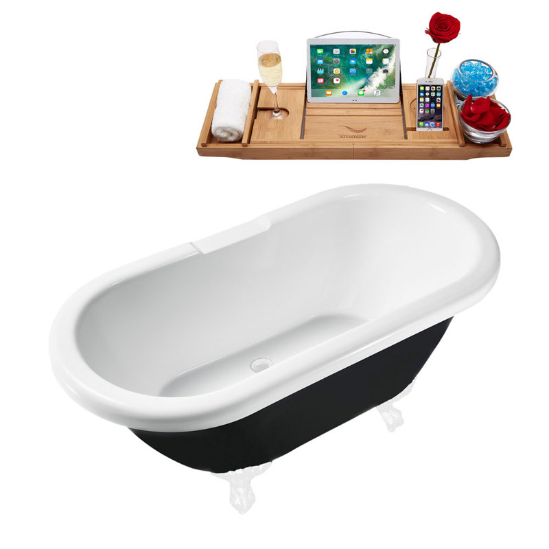 59.1'' x 28.3'' Freestanding Soaking Acrylic Bathtub, Glossy White, Glossy White