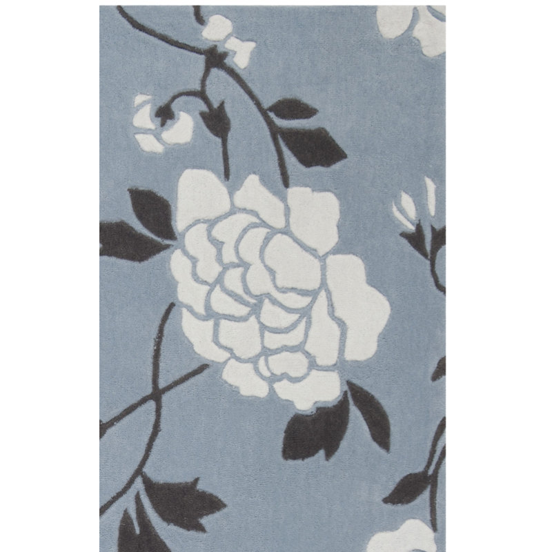 Modern Art Hand Tufted Performance Floral Rug, Rectangle 5' x 8'