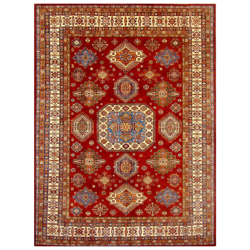 Tapis oriental rouge / ivoire en laine noué à la main