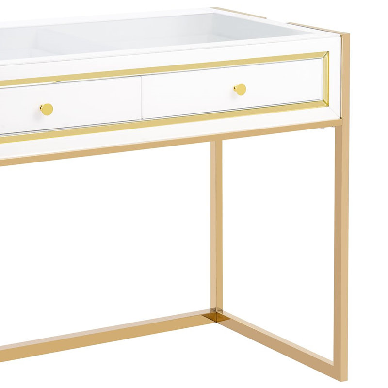 SlayStation Addison Modern Makeup Storage Table Desk with 3 Drawers Entryway and Gold Frame