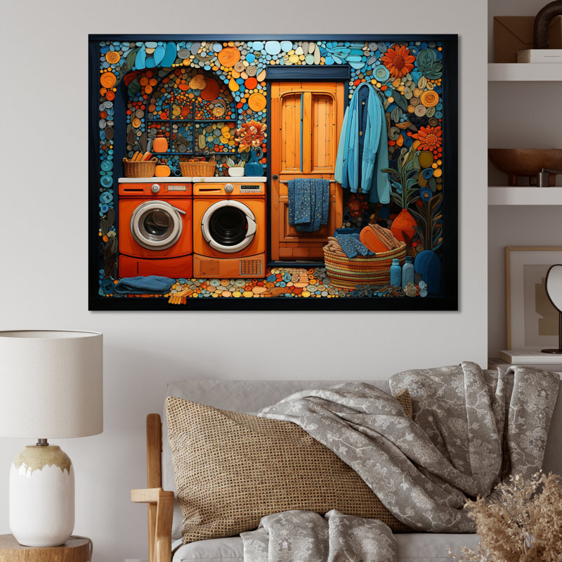 Blanchisserie Popart Room - Art mural, H 12 po x l 20 po x P 1 po, Toile tendue