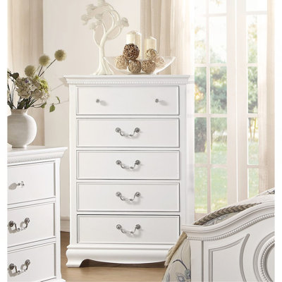 1 pièce commode pour table de chevet, 5 tiroirs en queue d'aronde, meubles de chambre à coucher en bois, poignées et poignées en nickel, blanc