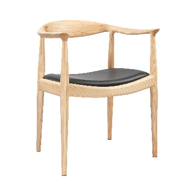 Fauteuil de salle à manger Kennedy en frêne massif recouvert de similicuir beige