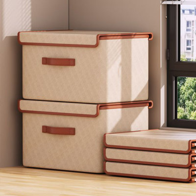 2 Pack Storage Bins With Lids, Collapsible Closet Organizer Container, Fabric Organizer Box With Handles, Decorative Storage Boxes With Lids For Organizing Clothes, Blanket, White, Extra Large