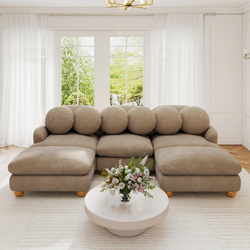 Canapés modulaires modernes, canapé 2 places en chenille avec pouf amovible, couleur camel, Tanné