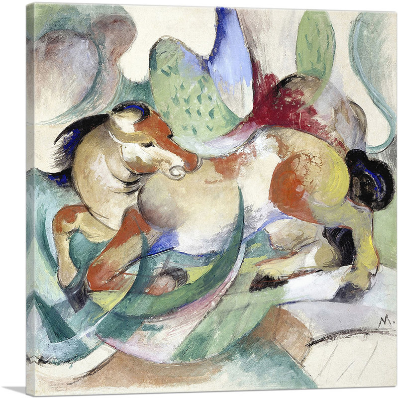 Cheval sautant par Franz Marc, reproduction d'art sur toile tendue, H 18 po x l 18 po x 1,5 po