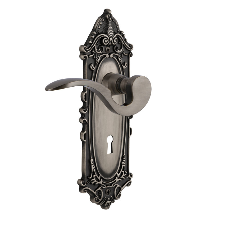 Victorian Plate Single Dummy with Decorative Keyhole and Manor Lever, Antique Pewter, Left Handed