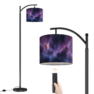Lampe sur pied à arc avec abat-jour réglable nébuleuse mauve Lampe sur pied à 3 températures de couleur à intensité variable avec interrupteur au pied pour la chambre à coucher
