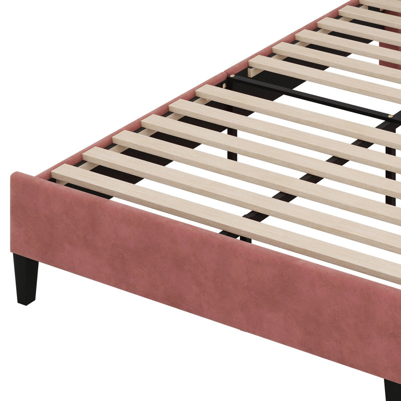 Lit plateforme tapissier avec tête de lit à motif floral, Lit double, Pâte de haricots rouge