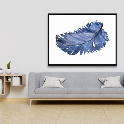 Watercolor Blue Feather Print On Canvas