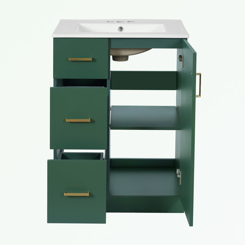 Meuble-lavabo de salle de bain avec lavabo, 2 tiroirs et porte à fermeture douce, Vert