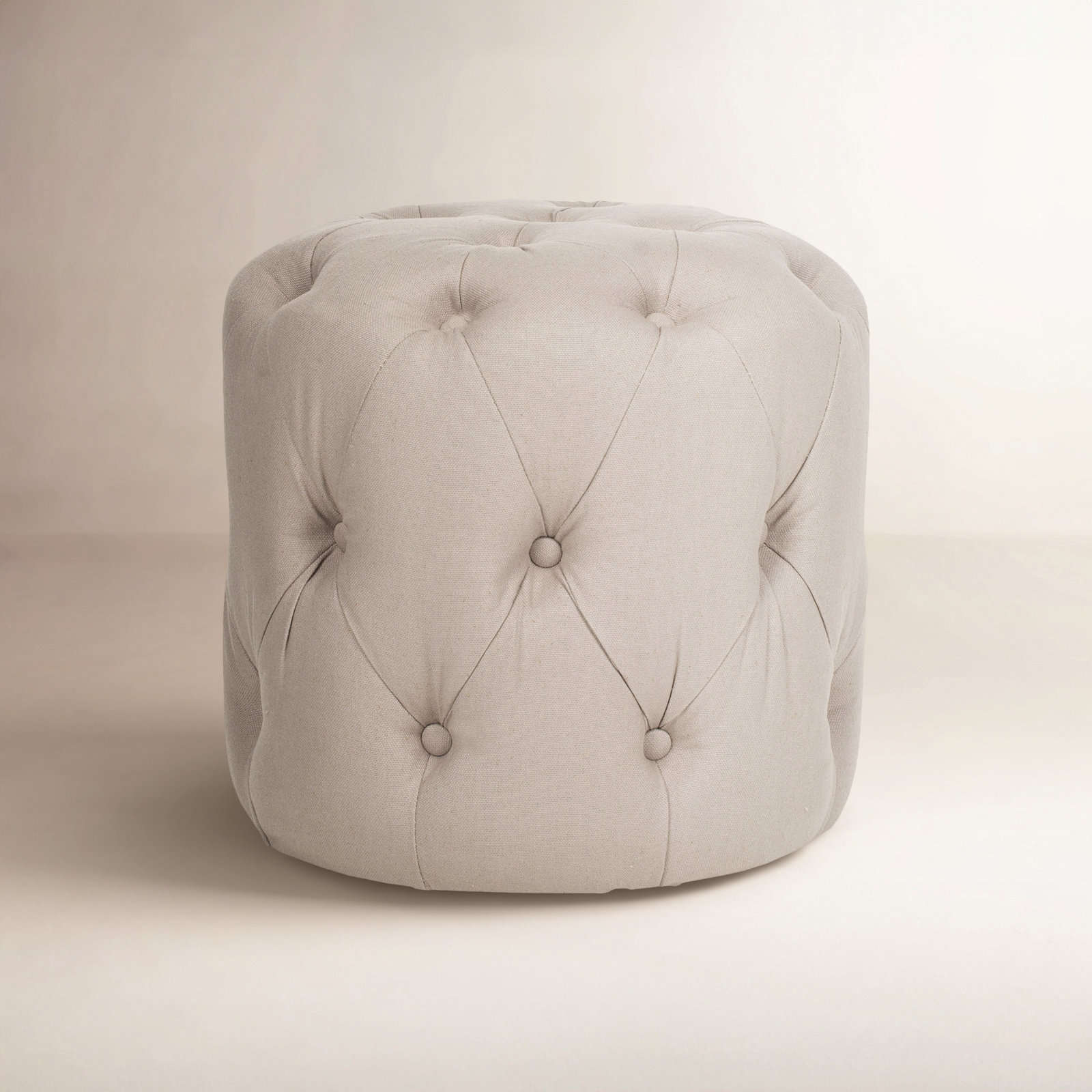 Burnes 16" Linen Upholstered Ottoman, Beige Linen