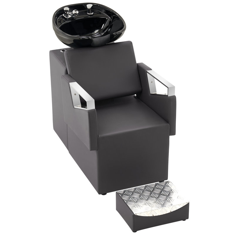 Fauteuil de lavabo à cuve en shampooing en céramique de 24,8 po Robersonville, Similicuir gris