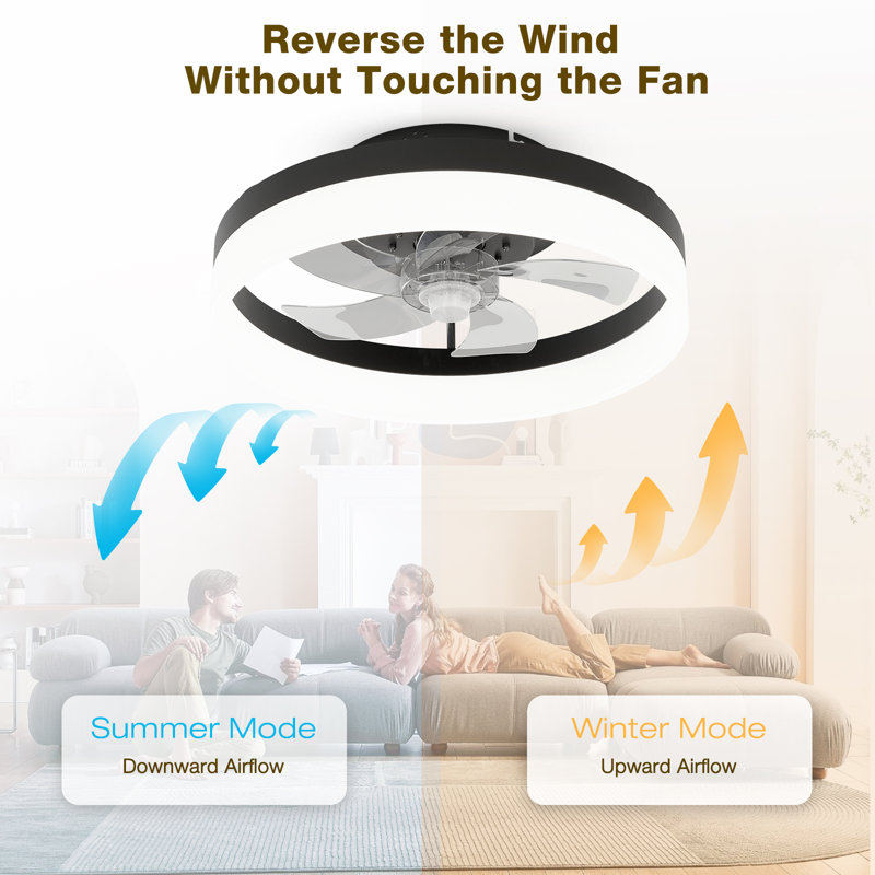 Ventilateur de plafond encastré moderne de 20 po avec lumières et télécommande, Noir