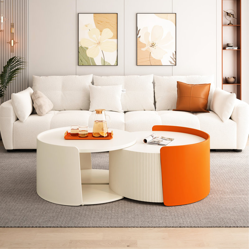 Table basse sans assemblage en blanc, avec conception escamotable et rangement supplémentaire, Blanc antique